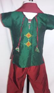 Kids Costumes to Hire - Indian - Green Top & Maroon Pants & Scarf - Girl
